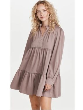 En Saison Tiered Babydoll Mini Dress in Mushroom Size Large Boho Flowy
